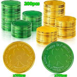 TEMU 200개 세트 클로버 행운 코인 - 그린 & 골드 플라스틱/샤워 페이어블 테이블 스캐터, 성 패트릭 데이 파티 용품, 골드 장식 포트, 포토 소품