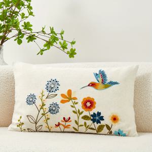 TEMU 1개 꽃들 작은 벌새 자수 베개 커버, 실내 장식에 적합, 사계절용 범용 베개 커버.