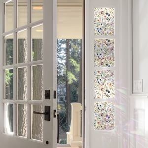 TEMU 레이저 컷 정전기 유리 필름 롤, 사계절 수채화 꽃과 식물 레이어 창문 스티커, PVC 양면 무접착 투명 전자기식 창문 데칼, 거실 및 침실 도어 유리 장식용