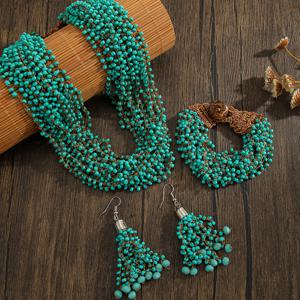 TEMU 3개/2개 세트 수제 레트로 코바늘 뜨개질 주얼리 세트, 지역 원품 디자인 주얼리 세트, 레트로 스타일 목걸이 + 팔찌 + 귀걸이 3종 세트, 레드 그린 블루 옵션, 데일리 활용도, 스타일, 여성 패션 추가 세트