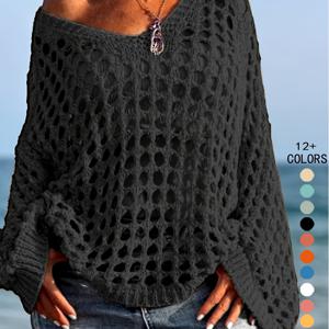 TEMU 여성용 봄·여름 라운드넥 캐주얼 스웨터 - 컷아웃 디자인으로 시원한 룩