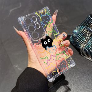 TEMU 귀여운 풀 스크린 만화 고양이 모바일 폰 케이스, 갤럭시 S25 S24 S23 S22 S21 S20 FE 울트라 플러스 4G 5G 방탄 투명 소프트 백 커버