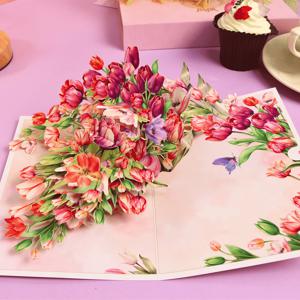 TEMU 1개 3D 튤립 팝업 카드, 어버이날, 생일, 봄 인사, 기념일 또는 누군가를 생각해주는 메시지를 전달할 때 완벽합니다. 노트 카드와 봉투가 함께 제공되며 파티 초대장에 적합합니다.