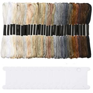 TEMU 32팩 8단 자수 실 - 폴리에스터 크로스 스티치 플로스, 화이트 브라운 그라데이션, 크로스 스티치 및 DIY 공예용, 우정 팔찌 줄, 종이 감기판 12개 포함