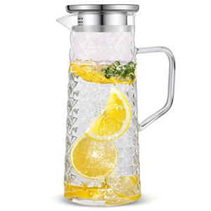 TEMU 뚜껑과 주둥이가 있는 1.3리터 44온스 유리 물 냄비, 뜨겁고 차가운 물 보관용으로 설계됨, 커피, 주스 및 가정용 음료 보관에 적합, 대용량 아이스 티 피처