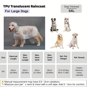 TEMU 대형견 및 초대형견용 레인 재킷 – 패셔너블한 여름 TPU, 핏, 스냅 단추 여밈, 착용 용이 – 골든 리트리버, 래브라도, 허스키, 독일 스타포드, 로트вейлер 등에 적합