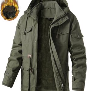 TEMU 남성용 헤비웨이트 겨울 재킷, 두꺼운 캐주얼 작업복, 탈착식 후드, 스탠드 칼라 파일럿 재킷, 지퍼, 다중 포켓, 따뜻한 코트, 두꺼운 파카