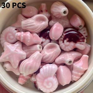 TEMU 30개 핑크 혼합 세라믹 비즈 세트, 여름 바다 스타일 다양한 모양 조합 DIY 주얼리 만들기 팔찌 목걸이 공예용