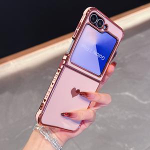 TEMU 휴대폰 케이스 - 삼성 갤럭시 Z 플립 5 및 Z 플립 6에 적합한 케이스, 전기 도금된 끝이 있는 사랑의 하트 디자인, 충격 방지용 부드러운 TPU 재질, 카메라 렌즈를 완벽하게 보호