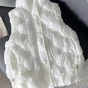 TEMU 여성용 패딩 조끼 2025 신상 가을 겨울 반짝이는 세탁 필요 없는 패션 다용도 스타일리시 조끼 코트, 트렌디 순백색 스탠드 칼라 지퍼 두꺼운 보온 민소매 여성용 조끼