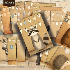 TEMU 20팩 빈티지 귀여운 동물 엽서 - 4x6인치 레트로 저크 저널 용지, 클래식 핀업 일러스트레이션, 스크랩북 & 공예용 수집 가능한 장식 그림 카드