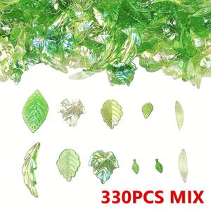 TEMU 330개 그린 혼합 잎사귀 비즈, 다양한 곡선형 잎 펜던트, 펀칭 플랜트 참, 수제 주얼리 제작 부자재, 키체인, 팔찌, 목걸이, 귀걸이