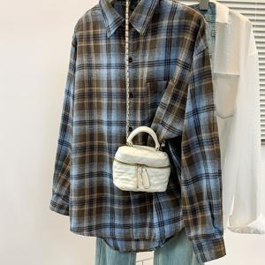TEMU 투톤 브러시드 체크 셔츠 루즈 캐주얼