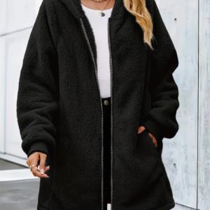 TEMU 플러스 사이즈 - 플러스 사이즈 신상 가을/겨울 패션 단색 따뜻한 플러시 코트 여성용