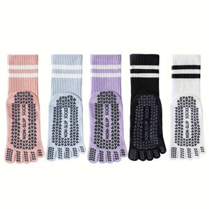 TEMU 3/5/6켤레 여성용 전문 요가 양말, 바닥 양말, 미끄럼 방지 실리콘 실내 양말, 가을과 겨울용 중목 양말, 및 피트니스, 봄과 여름용 긴 양말, 발가락 양말, 다섯 발가락 양말