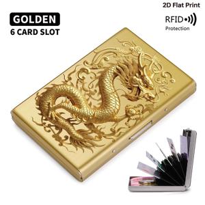 TEMU 금색 용 장식 스테인리스 스틸 RFID 차단 메탈 카드 홀더 지갑 남녀 공용 | 다층 보안 카드 슬롯 | 아버지의 날 크리스마스 발렌타인데이를 위한 우아한 블랙 실버 광택 선물