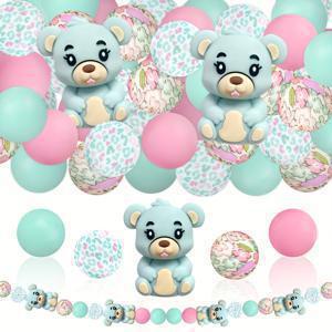 TEMU 25개 민트 그린 곰 모양 실리콘 루즈 비즈, 작고 꽃무늬 프린트 포함, 둥근 구슬, 주얼리 장식용, 귀걸이, 목걸이, 가방, 구슬 팔찌, 펜, 휴대폰 고리, 구슬 메이크업 브러시 및 기타 DIY 키트 제작용 구슬 액세서리. 휴일 선물, 생일 선물, 신학기 시즌, 할로윈 선물, 추수감사절 선물, 크리스마스 선물용으로 적합