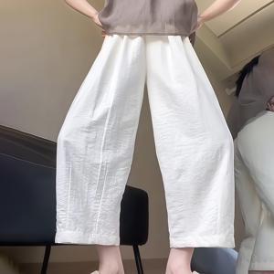 TEMU 크리미 화이트 아이스 파이버 원단 여성용 2025년 여름 신상 스타일 크롭 와이드 레그 쿨 팬츠, 키작은 무형 하렘 팬츠