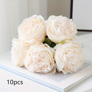 TEMU 대형 모란 인조꽃 10개, DIY 부케용 줄기가 있는 흰색 모란꽃, 웨딩 파티 장식, 가정 인테리어 거실 식탁 서재 사무실 장식, 야외 안뜰, 결혼 약혼식 장면, 발렌타인데이, 웨딩 시즌 장식, 모든 계절용, 봄 여름 장식