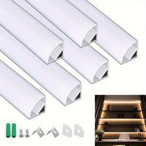 TEMU A 세트 6개, 1.65피트/0.5미터 V자형 LED 채널 시스템, 은색 또는 검은색 트림으로 제공, 프로스트 또는 검은색 램프 갓, 직각 라이트 슬롯이 특징이며, 은색 또는 검은색 알루미늄 압출 트랙 LED 스트립에 적합합니다.