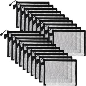 TEMU 20개입 지퍼 나일론 메쉬 파우치 블랙 메쉬 지퍼 파우치 메이크업 파우치 플라스틱 지퍼 파우치 화장품 사무용품 여행용품 정리용 케이스, 블랙, 9.5 X 7.1인치