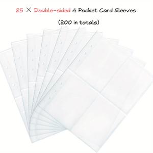 TEMU 양면 4포켓 상단 장착식 거래 카드 커버 보호 케이스 200매, 6穴 바인더용, 6.86cm X 9.4cm 표준 사이즈 카드용, K팝 포토카드 게임 스포츠카드 선물용