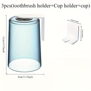 TEMU 3개 세트 자석 플립탑 컵 + 투명 자석 칫솔 거치대 | 벽걸이 홈 칫솔컵, 투명 심플 칫솔 거치대, 벽걸이형, 전원 불필요, 플라스틱 소재, 욕실용 액세서리 포함