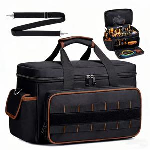 TEMU 대형 헤비듀티 공구 가방, 초내구성 소재로 제작된 탁월한 하중 지지력. 다중 수납공간과 개방형 디자인, 조절 가능한 어깨끈. 전문 정리사를 위한 설계, 목수, 정비공, 홈 오거나이저에게 필수 아이템