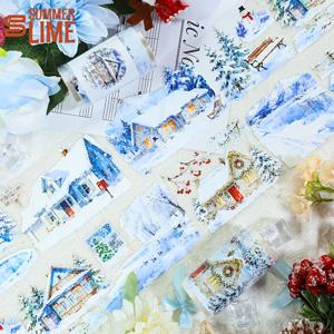 TEMU 7Cm*2M 겨울 눈景 PET 와시 테이프 (눈사람 포함), 스크랩북 및 미적 저널에 이상적인 투명 롤 장식 접착 테이프 (총 길이 100Cm)