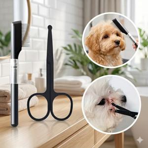 TEMU 2개입 애완동물 그루밍 도구 세트 - 안전한 둥근 날 가위와 스테인리스 스틸 미세 이빨 빗 - 눈, 귀, 발바닥 주변의 고양이와 강아지 털을 정밀하게 제거하고, 눈물 얼룩, 벼룩 제거에 적합