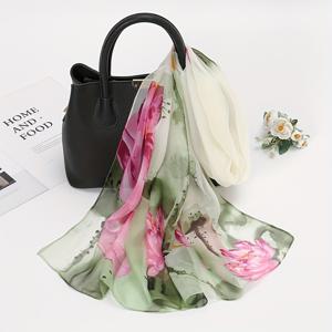 TEMU 봄가을 연꽃 프린트 여성용 롱 쉬폰 스카프, 얇은 다용도 스카프, 여름 넥커버 장식 스카프, 넥게이터, 비치 숄, 비치 타월, 여행용 헤드스카프, 실내 에어컨 숄, 겨울 넥랩, 사계절 다용도 스카프