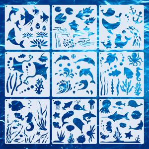 TEMU 9개의 5.9×5.9인치 해양 동물 그림 템플릿. 나무, 캔버스, 종이, 천, 바닥재, 책, 프레임, 벽, 가구 및 유리 재질에 적합. 해양 생물, 돌고래, 해마, 고래, 문어, 바다 거북이, 바다사자 등 테마 포함.