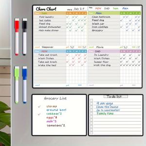 TEMU 냉장고용 자석 드라이 지우개 가정용 청소 목록 세트 - 가족, 십대, 성인용 - 청소 목록 1개와 보너스 드라이 지우개 패드/쇼핑 목록 보드 2개 포함 - 행동 차트 - 4개의 초미세 팁 마커, 선물 상자에 담겨 있음