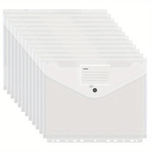 TEMU 12개 바인더 포켓, 3링 바인더용 포켓, 흰색 투명 바인더 폴더, 11홀, A4 사이즈, 스냅 버튼 포켓 (라벨 포함), 가정 및 사무실용