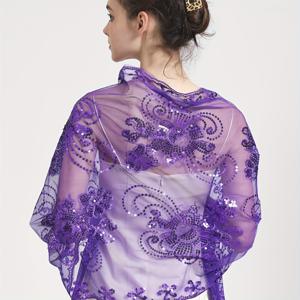 TEMU 파티용 헤비 듀티 숄 자수 스카프, 단색 레이스 핸드메이드 숄 (코바늘 비즈 및 스팽글 장식), 파티 랩 스카프, 플로럴 롱 넥 스카프, 댄스 스카프