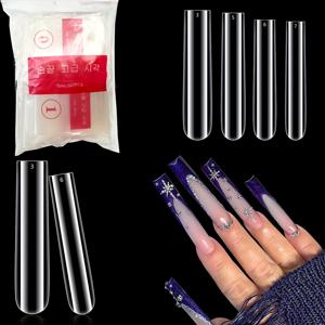 TEMU 아크릴 네일용 투명 사각 네일 팁 600개입, XXL/XXXL 특대형 긴 테이퍼드 사각 모양 특징. 전문가용 매니큐어 살롱 및 네일 아트에 이상적인 풀 커버 인조 네일 익스텐션 팁