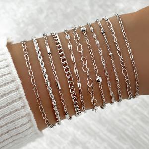 TEMU 얇은 체인, 꼬임 체인, 하트 모양 체인이 포함된 11개 레이어 팔찌 세트