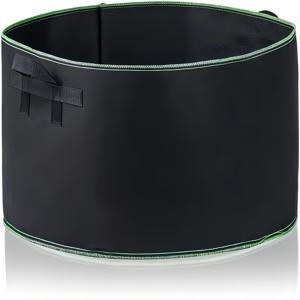 TEMU 녹색 줄이 있는 두꺼운 재배 가방 4개입, 5/10/20 갤런 사이즈로 제공, 각 팩에는 가방 4개가 들어 있습니다. 이들은 나무와 블루베리를 위한 검은색 두꺼운 펠트 재배 가방으로, 부직포로 제작되었습니다.