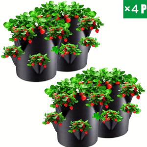 TEMU 4팩 10갤런 딸기 심는 가방, 창문과 손잡이가 있는 실내외용 딸기/당근 양파 토마토 감자 장미 고추 식물 화분 블랙