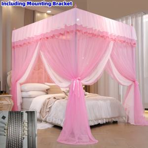 TEMU 1개 레이스 스타일 이중 레이어 메시 모기장, 로맨틱 레이스 사각형 상단 디자인. 이중 레이어 메시로 모기 및 곤충에 대한 보호력을 향상시킵니다. 이 사각형 모기장은 설치가 용이하며 모든 계절에 사용할 수 있습니다.