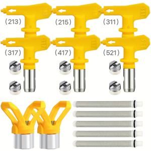 TEMU 페인트 스프레이 건용 스프레이 팁 13개, 스프레이 팁 가드 노즐 시트 교체, 스프레이 건 필터, 페인트 스프레이 건 및 스프레이어 스프레이링 기계용 (213, 215, 311, 317, 417, 521, 팁 가드*2개, 필터*5개)