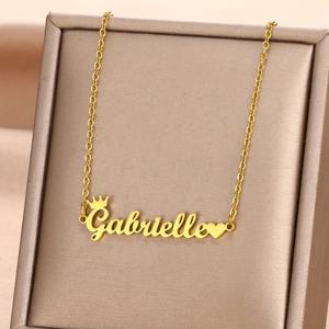 TEMU 개인 맞춤형 골든 네임 목걸이 - 왕관 & 하트 참, 우아한 스크립트 이니셜, 여성용 스테인리스 스틸 주얼리 선물, 발렌타인데이 및 파티 착용, 커스텀 이름 목걸이, 글꼴 스타일, 광택 마감