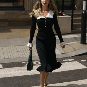 TEMU 2026 클래식 여성 유럽/미국 프렌치 스커트, 러플 엣지 가을/겨울 원피스