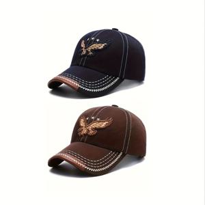 TEMU 2개입 독수리 자수 통기성 야구 모자 - 야외 스포츠용 패셔너블 자외선 차단, 완벽한 선물 아이디어