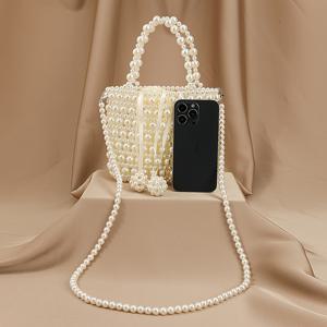 TEMU 새로운 핸드메이드 직조 여성 트렌디 스몰 백, 다용도 빈티지 스타일, 여름에 멋지게, 안감이 있는 진주, 크로스바디 또는 핸드백으로 사용 가능