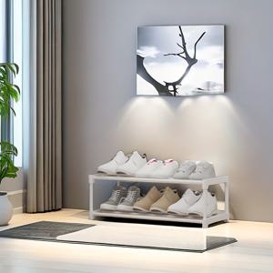 TEMU 새로운 2단 격자형 수납 랙, 조립이 용이한 신발 정리대, 가정용으로 강화, 실용적인 수납 선반