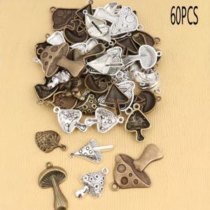 TEMU 12개/60개 랜덤 혼합 합금 질감 레트로 버섯 딸기 디자인 귀여운 다용도 팔찌 목걸이 귀걸이 합금 펜던트