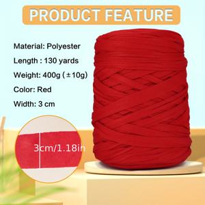 TEMU 100% 폴리에스터 T-셔츠 원사 (크로셰용) - 400g 볼, 130 야드 - 담요, 러그, 가방, 쿠션을 위한 DIY 굵은 뜨개질 - 다색 크래프팅 재료