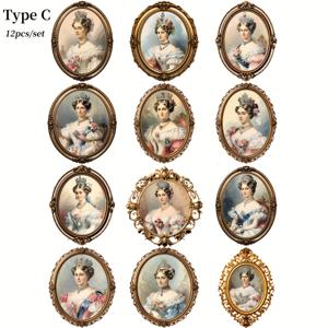 TEMU 12개/세트 수제 다이어리 장식 빈티지 여왕 궁정 귀족 사진 프레임 스티커 (수제 잡지, 여행 노트북 스티커, 빈티지 기타 앨범 스티커, 다이어리 잡지 장식용)