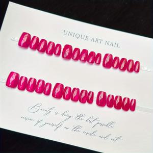TEMU 30개입 반짝이는 레드 스퀘어 캣아이 네일, 풀커버 아크릴, 드래곤프루트 컬러, 재사용 가능, 사용하기 쉬운, 여성용